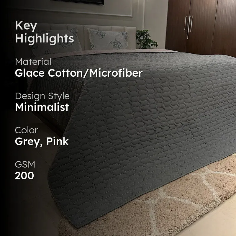 Urban Space Quilted Microfiber Reversible Comforter (Grey, Rose) - 200 GSM media 2