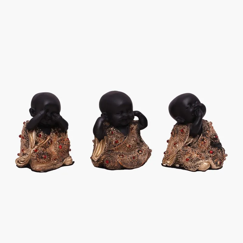 Virtue Laughing Buddha Showpiece (Black) - Set Of Three media 3