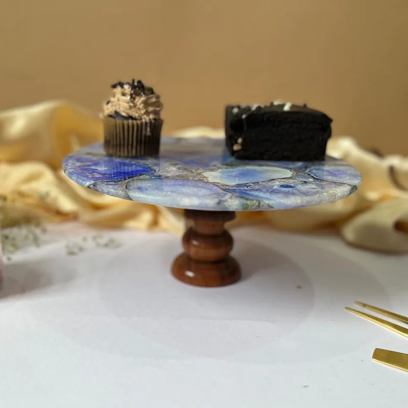 Emora Handcrafted Agate Cake Stand - Blue media 3