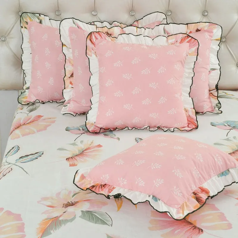 Elegant Floral Microfiber Bedding Set - 5 Piece (Off White & Pink) media 3