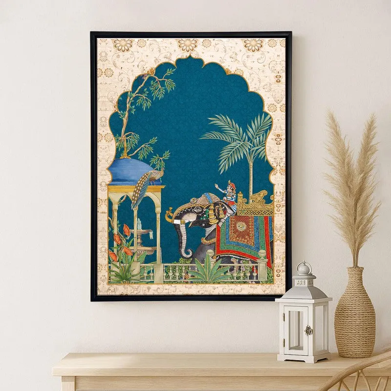 Jharokha Mughal Elephant Canvas Wall Painting With Frame media 3