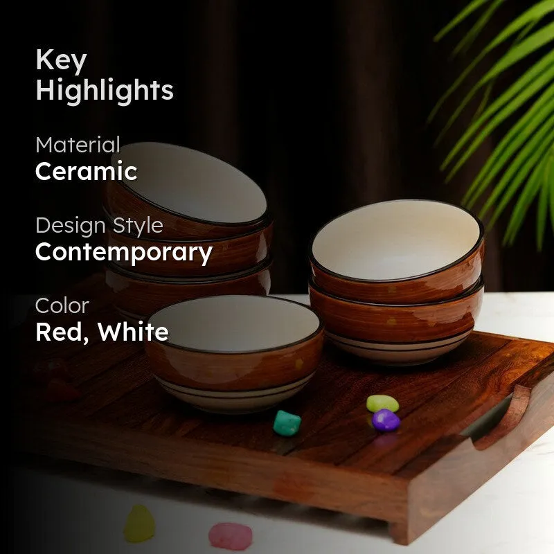 Nibble Ceramic Snack Bowls (Red,White, 200 mL Each) - Set Of Six media 2