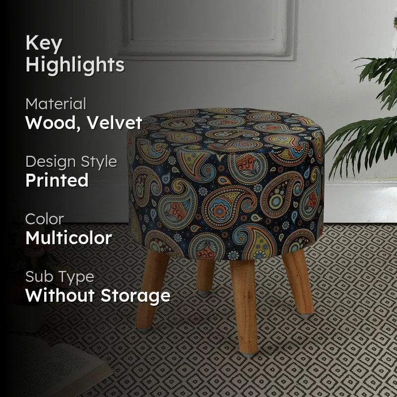 Navine Paisley Multicolor Engineered Wood Ottoman - 2
