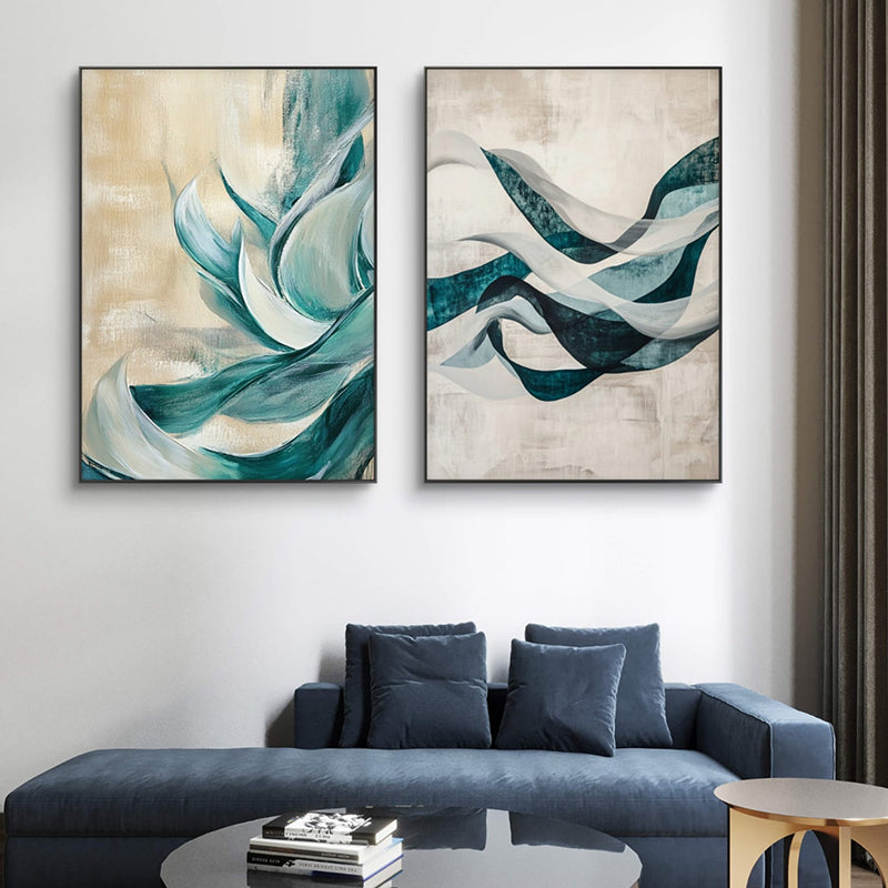 Curves Of Blue Wall Painting - Set Of Two