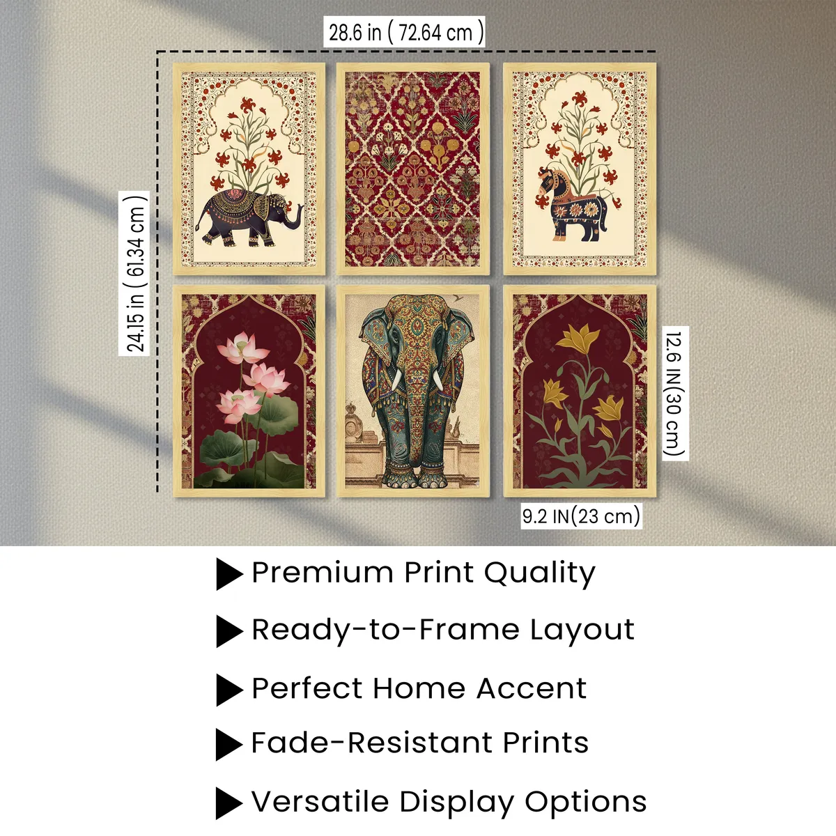 Elephant Motif Ethnic Paper Wall Painting Set With Frame - Set Of Six media 4