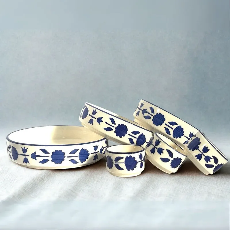 Desi Chic Ceramic Snack Bowls (Blue,White, 300 mL Each) - Set Of Six media 5