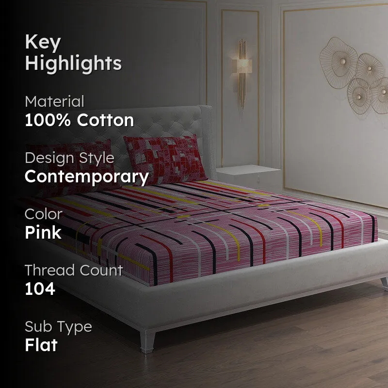 Monte Carlo Flow Stripe Cotton Bedsheet (Pink) - 104 TC media 2