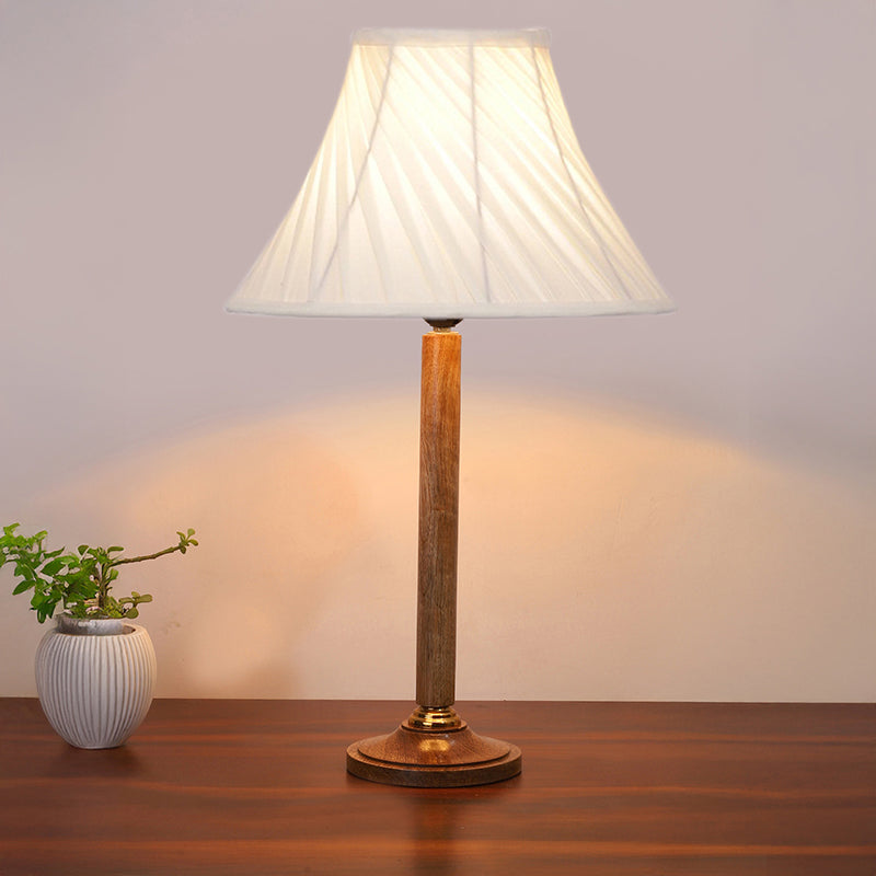 Industrial Beam Table Lamp With Wooden Base - Ivory,Brown