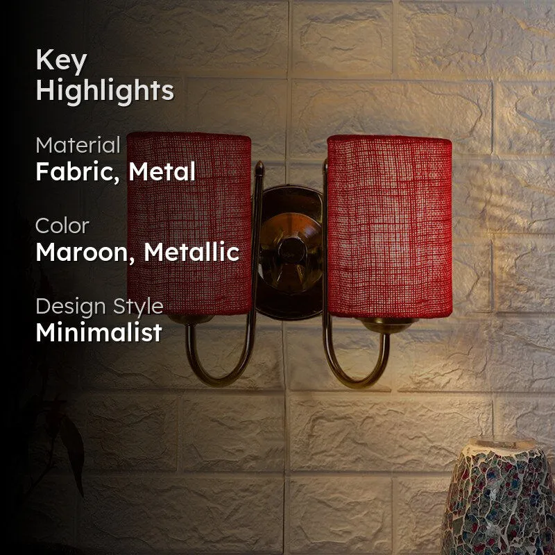 Veda Duo Cylindrical Fabric & Metal Wall Lamp - Maroon media 2