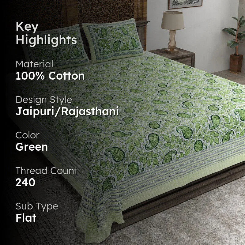 Shapea Cotton Bedsheet (Green) - 240 TC media 2