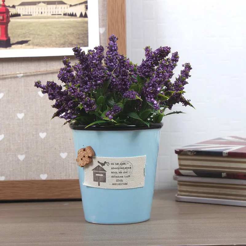 Faux Lavender Artificial Flower With Ceramic Pot media 1