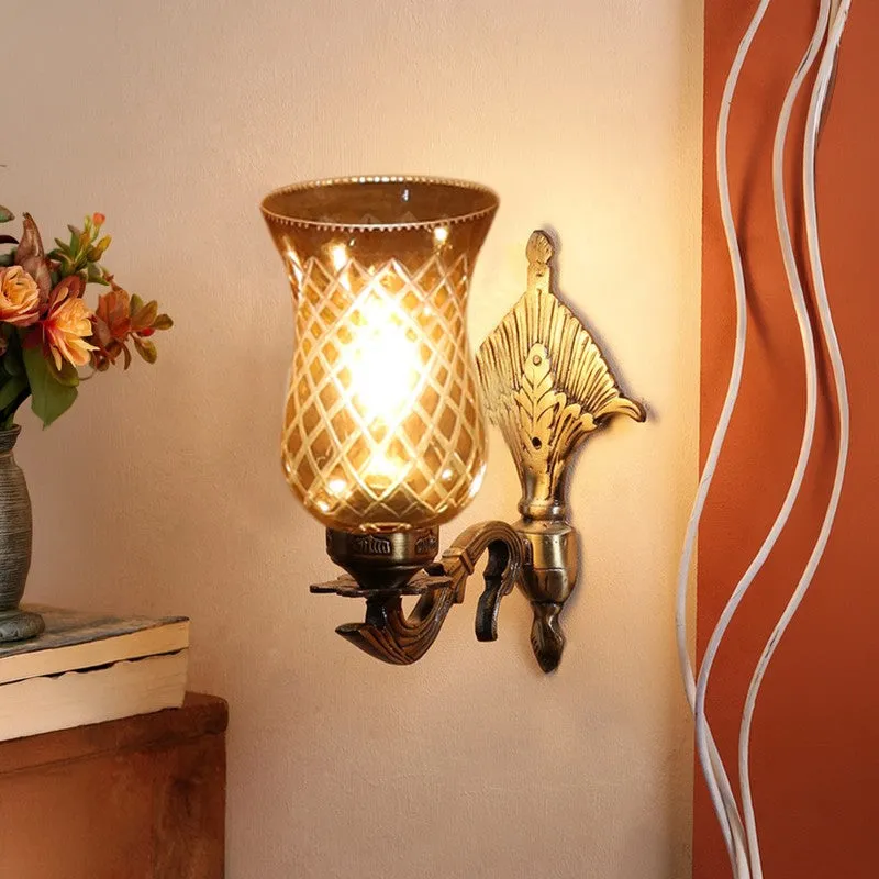 Honey Glow Floral Antique Glass Wall Lamp media 3
