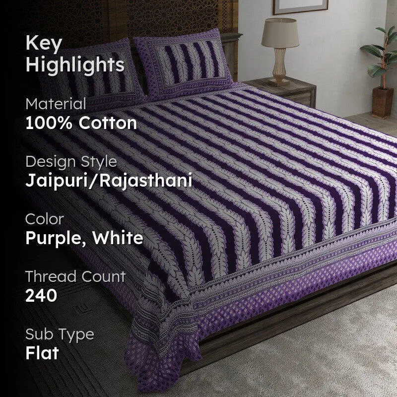 Designy Cotton Bedsheet (Purple,White) - 240 TC media 2