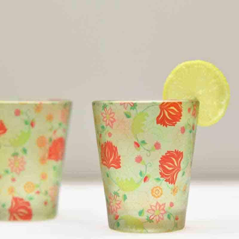 Ornate Mughal Frosted Shot Glass (30 ml ) - Set Of Two - 30 ML