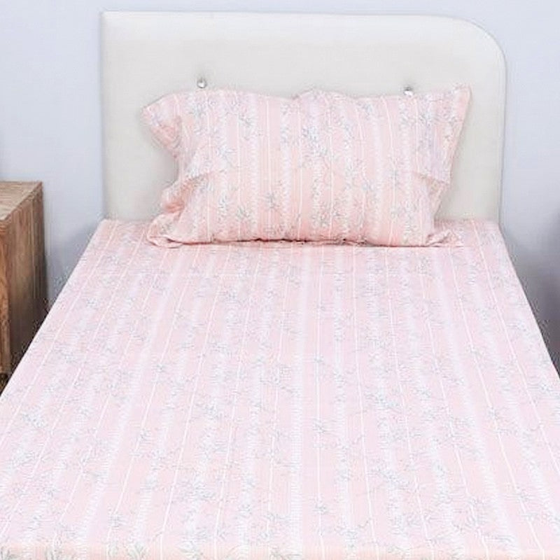 Grassy Flora Printed Cotton Bedsheet (Peach) - 200 TC media 4