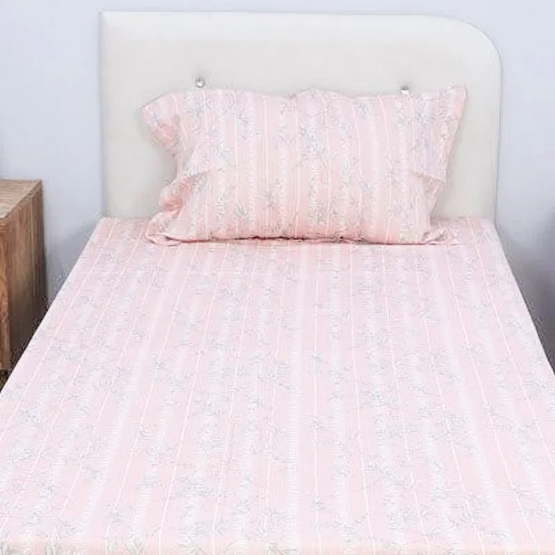 Grassy Flora Printed Cotton Bedsheet (Peach) - 200 TC - 4