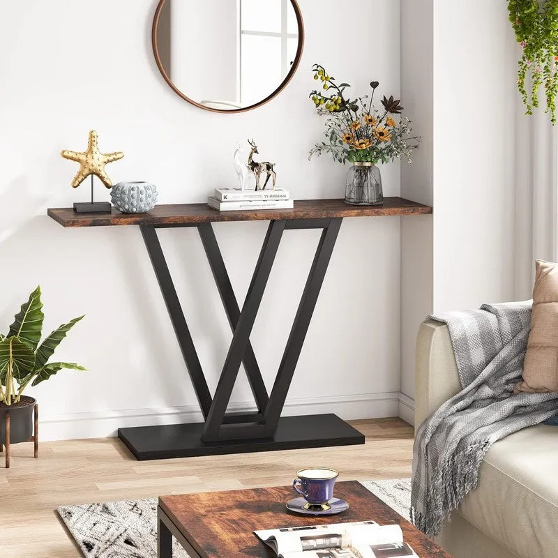 Sleek Industrial Console Table with Wooden Top - Medium media 6