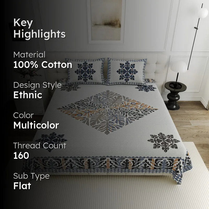 Phoolkari Dream Cotton Bedsheet (White) - 160 TC media 2