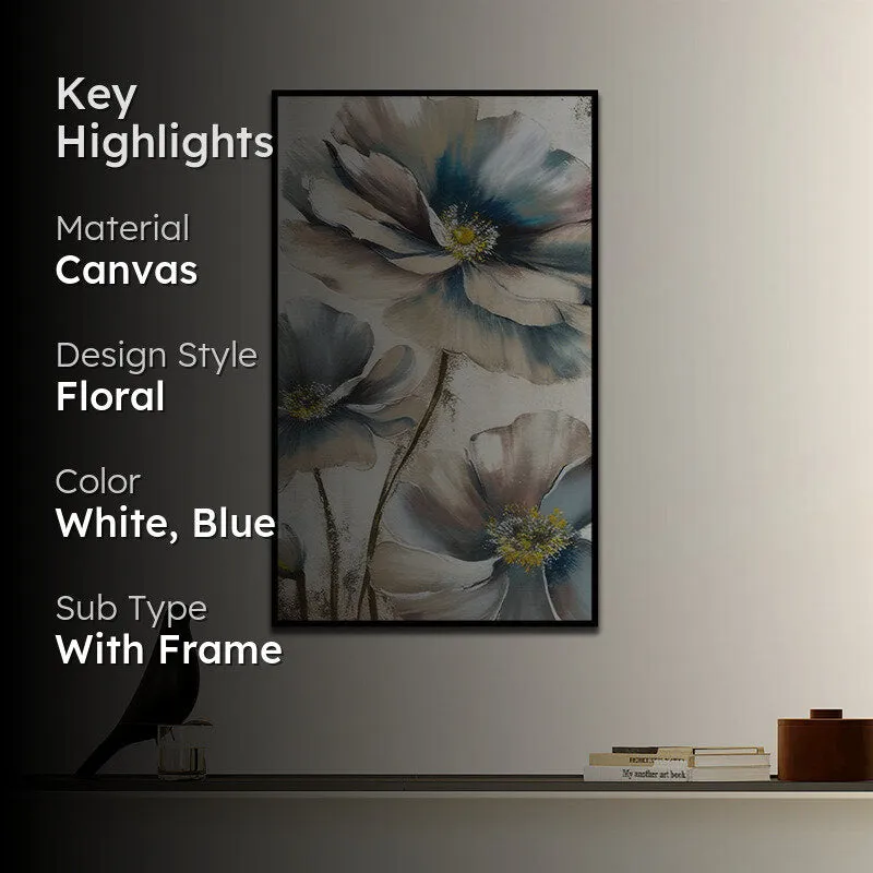 Blooms In Gloom Floral Canvas Wall Painting With Frame - Black media 2