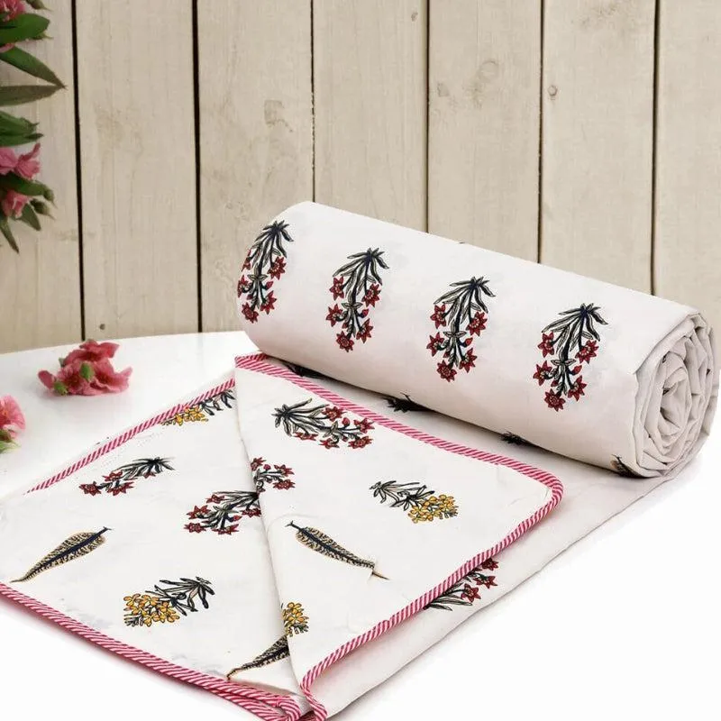 Yajna Floral Reversible Cotton Dohar (Light Pink & White) - 180 GSM media 1