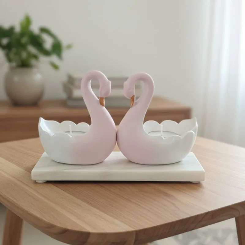 Swan Pair Resin Tea Light Candle Holder media 5