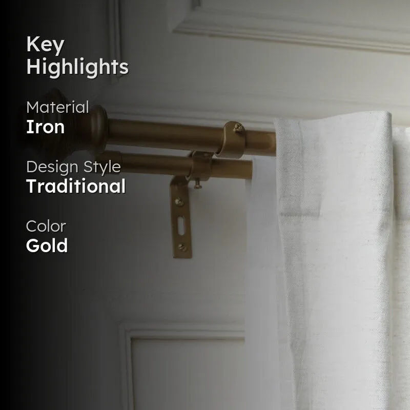 Grecian Duo Extendable 1" Double Curtain Rods With Urn Finial & Brackets (Gold) media 2