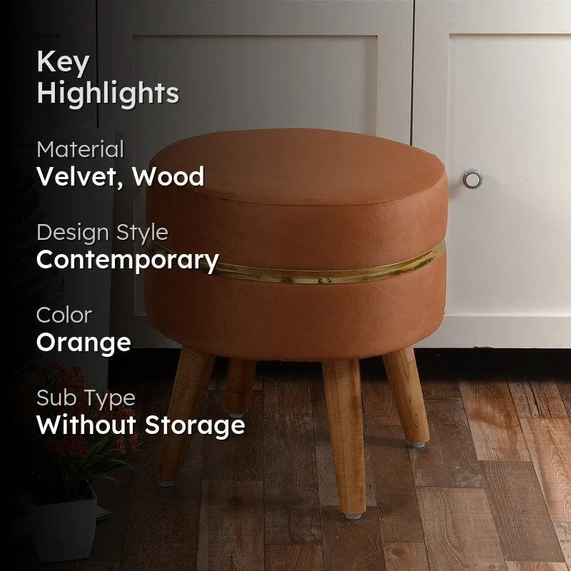 Classic Solid Velvet Ottoman - Orange media 2