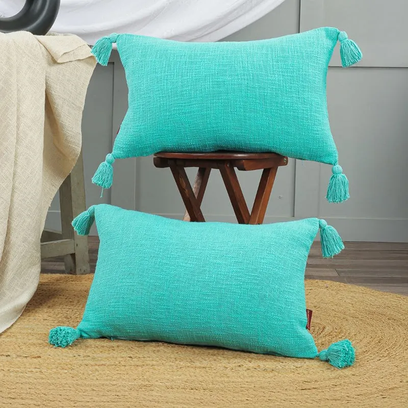 Claira Rectangle Solid Cushion Cover (Blue) - Set Of Two media 2