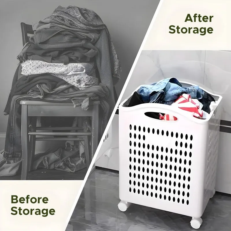 Laxis FoldNest Rolling Plastic Laundry Basket - White media 5