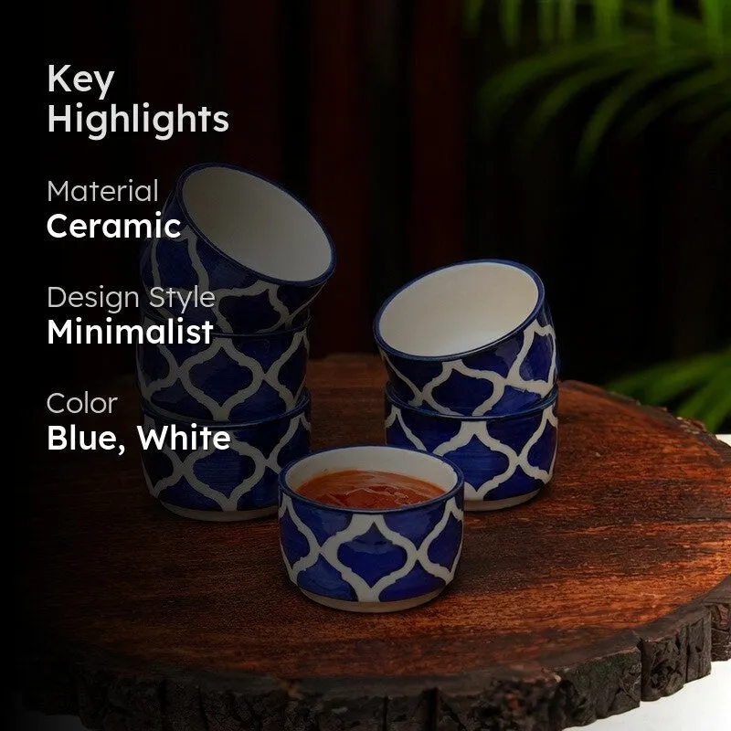 OpalServe Ceramic Dip Bowls (Blue,White,40 mL Each) - Set Of Six media 2