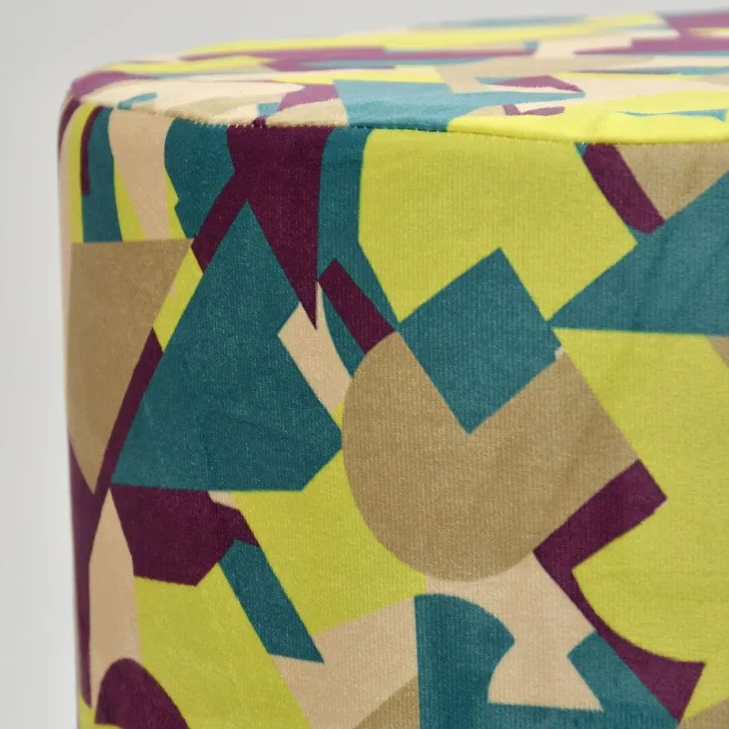 Mosiac Geometric Print Multicolor Engineered Wood Ottomans - Set Of Two media 4