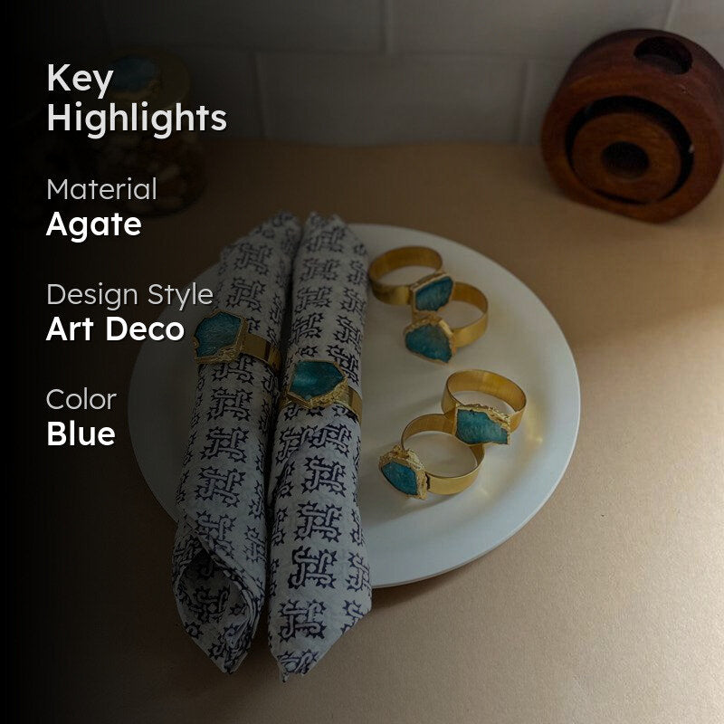 Suzzaine Handcrafted Agate Napkin Rings (Turquoise) - Set Of Six media 2