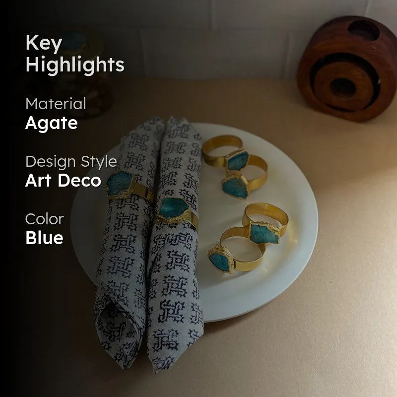 Suzzaine Handcrafted Agate Napkin Rings (Turquoise) - Set Of Six media 2
