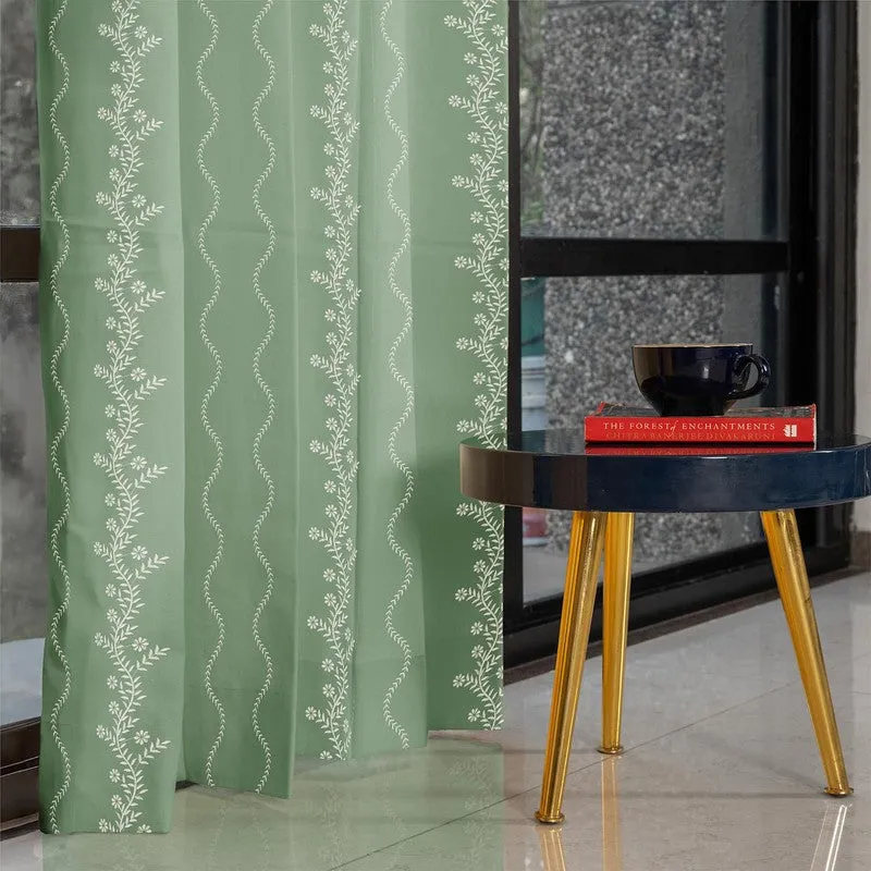 Urban Space Boho Curtain - Green & White media 1