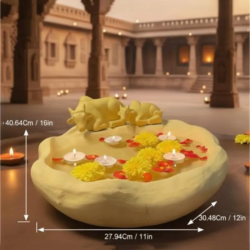 Sacred Cow and Calf Design Resin Urli media 6