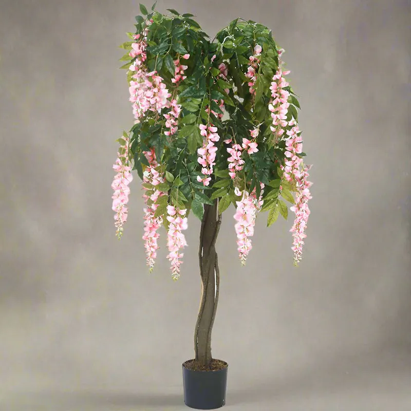 Faux Realtouch Pink Wisteria Tree With Black Plastic Pot - 5.9 Feet media 3