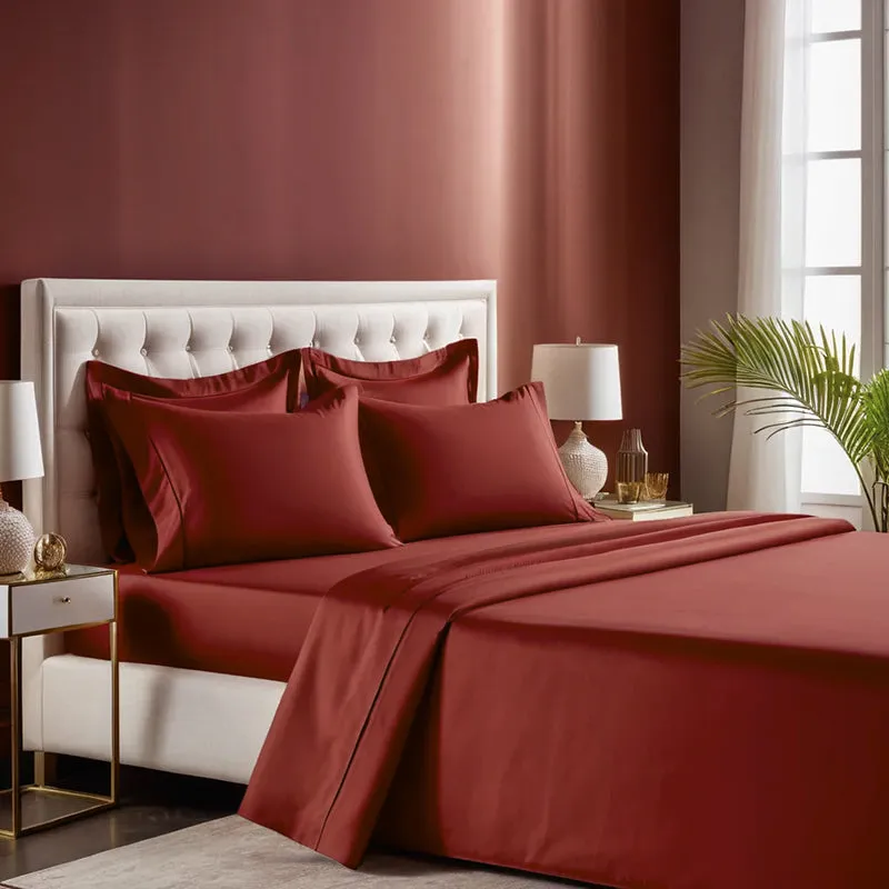 Moonweave Solid Cotton Bedsheet (Terracotta Red) - 400 TC media 4