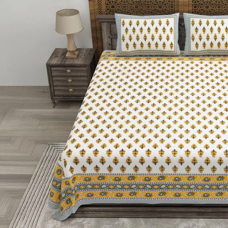 Bloomza Cotton Bedsheet (Yellow,Off White) - 240 TC media 3