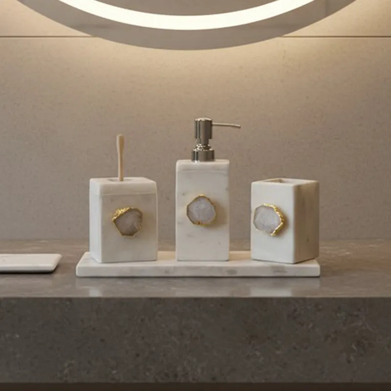 Kade Agate & Marble Bathroom Set - White media 1