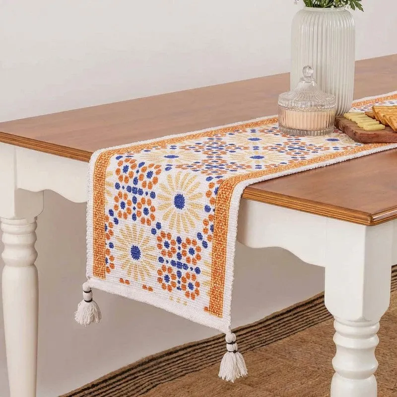 Cindra Handwoven Tasseled Cotton Table Runner media 1