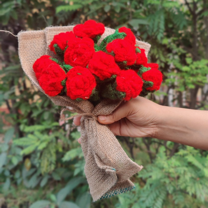 Crochet Handmade Rose Bouquet (Red) - Set of Twelve