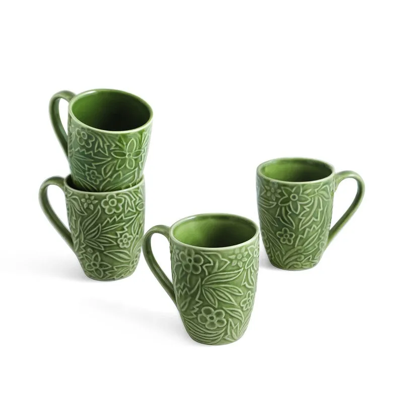 Green Ceramic Coffee Mug (290 mL Each) - Set Of Four media 3