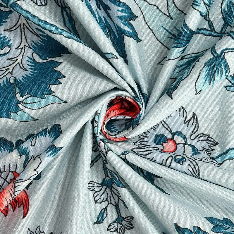 Poppy Floral Microfiber Bedsheet (White & Blue) - 130 GSM media 4