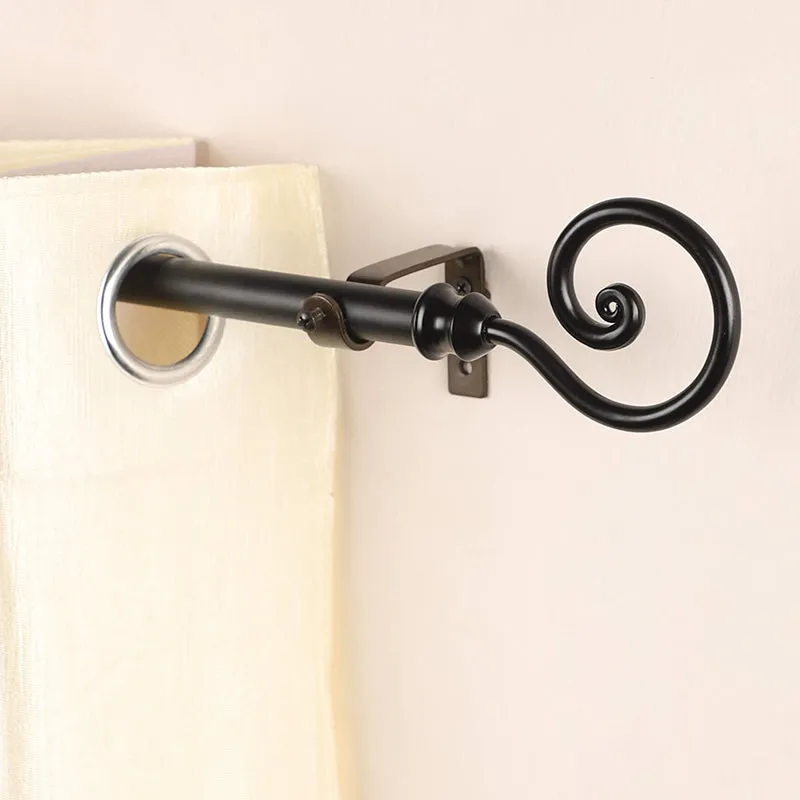 Glissara Extendable 1" Single Curtain Rods With Round Finial & Brackets (Black) media 1