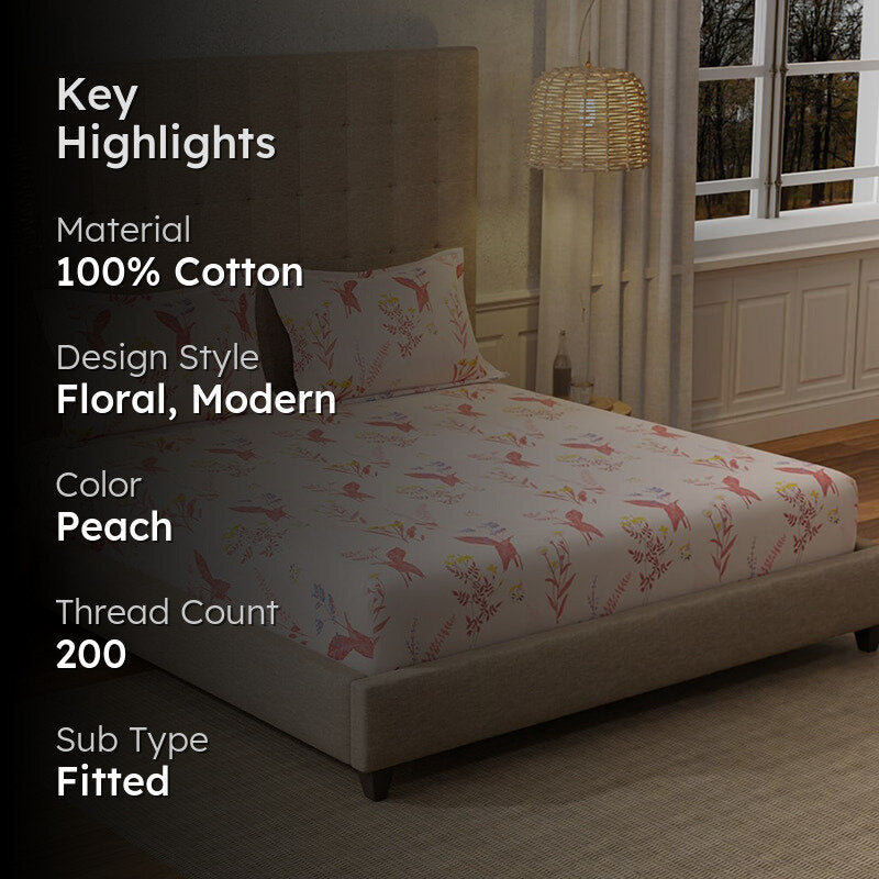 Urban Space Whisper Peach Cotton Bedsheet - 200 TC media 2