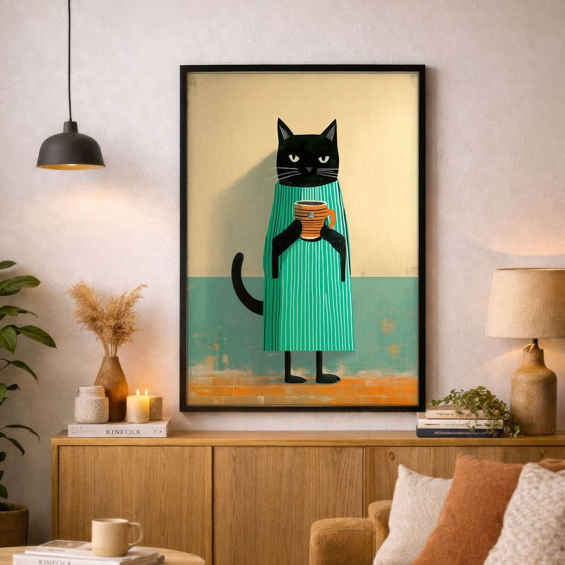 Quirky Cat Graphics Wall Painting With Frame