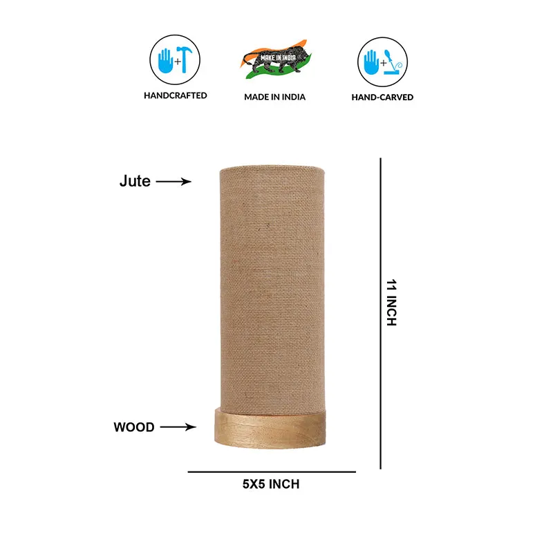 Nyra Tower Wooden Table Lamp With Jute Shade - Beige,Brown media 5