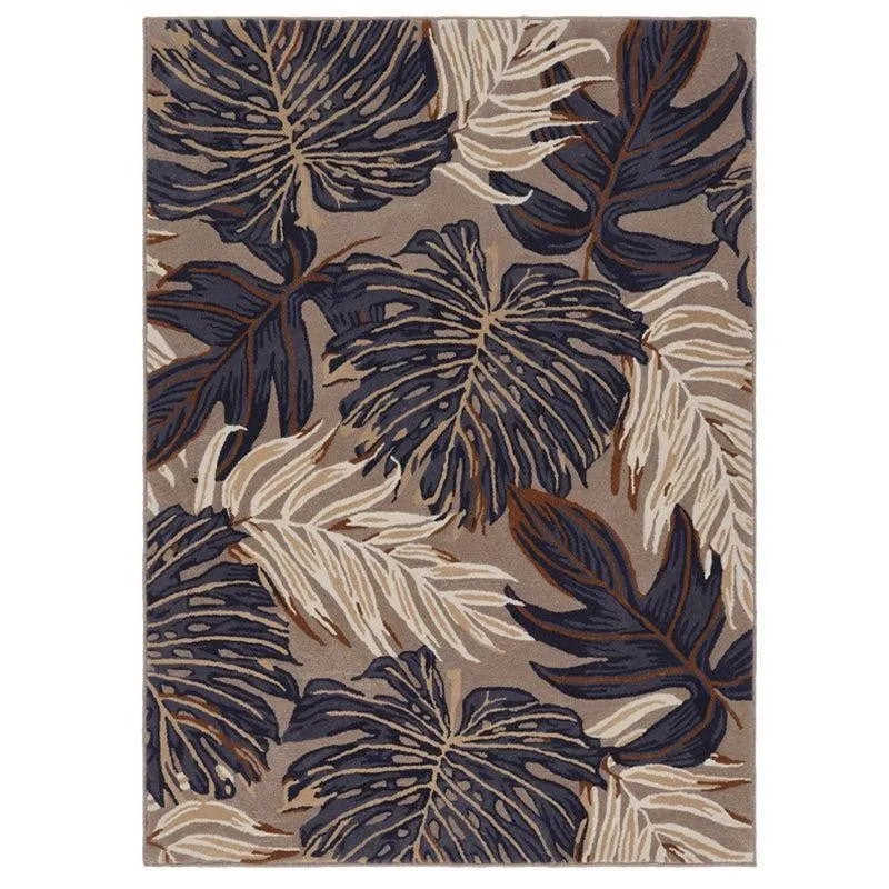 Elendil Hand Tufted Floral Wool & Nylon Carpet - Navy Blue media 1