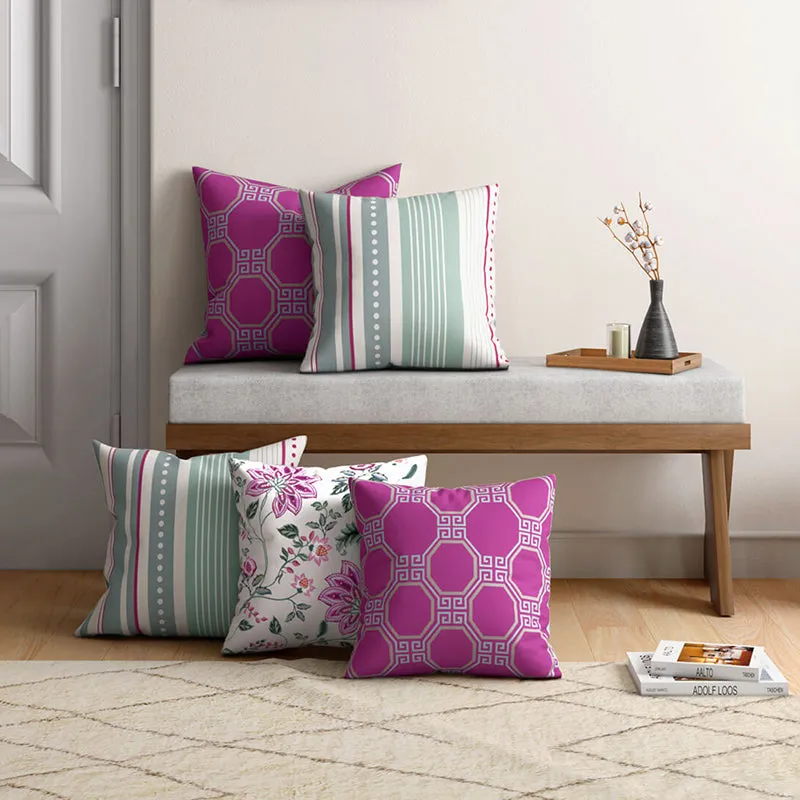 India Circus Kachnar Gul Printed Velvet Cushion Cover - Set Of Five media 1