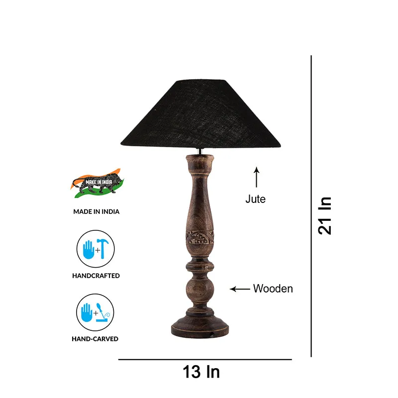 Nihara Wooden & Jute Table Lamp - Black,Brown media 4